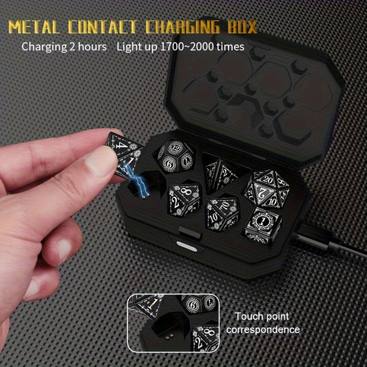 Glow-in-the-Dark Rechargeable LED Metal Dice Set