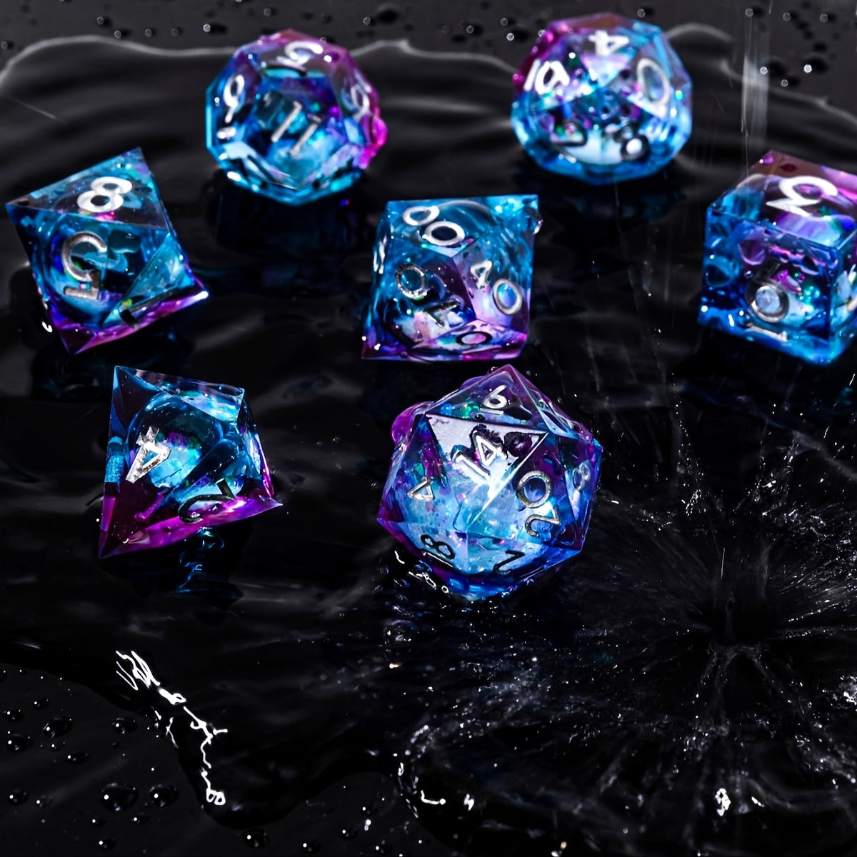 Blue Purple Liquid Core Dice Set