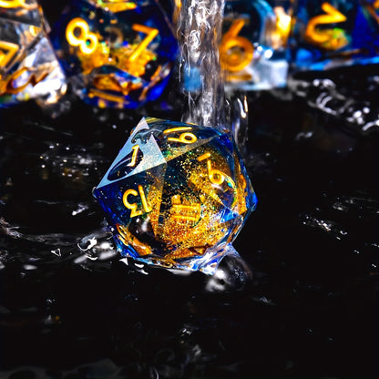 Golden Blue Liquid Core Dice Set