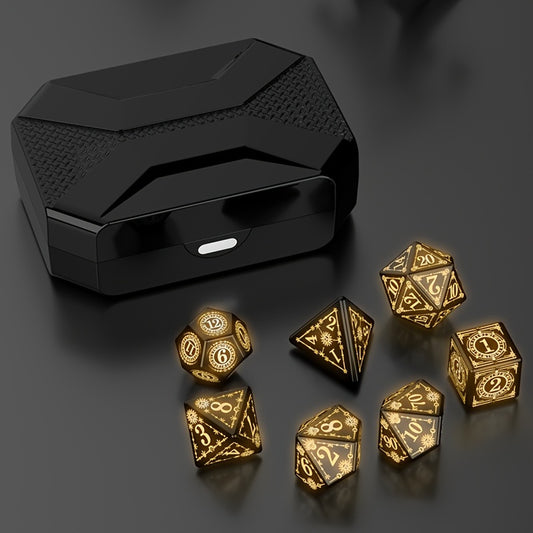 Glow-in-the-Dark Rechargeable LED Metal Dice Set