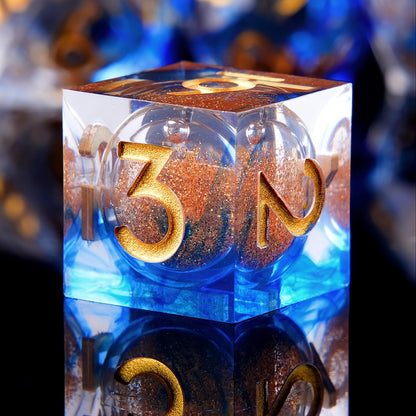 Golden Blue Liquid Core Dice Set