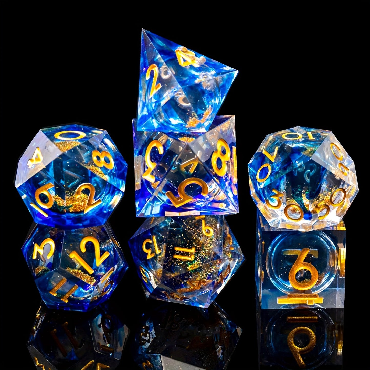 Golden Blue Liquid Core Dice Set
