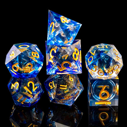 Golden Blue Liquid Core Dice Set
