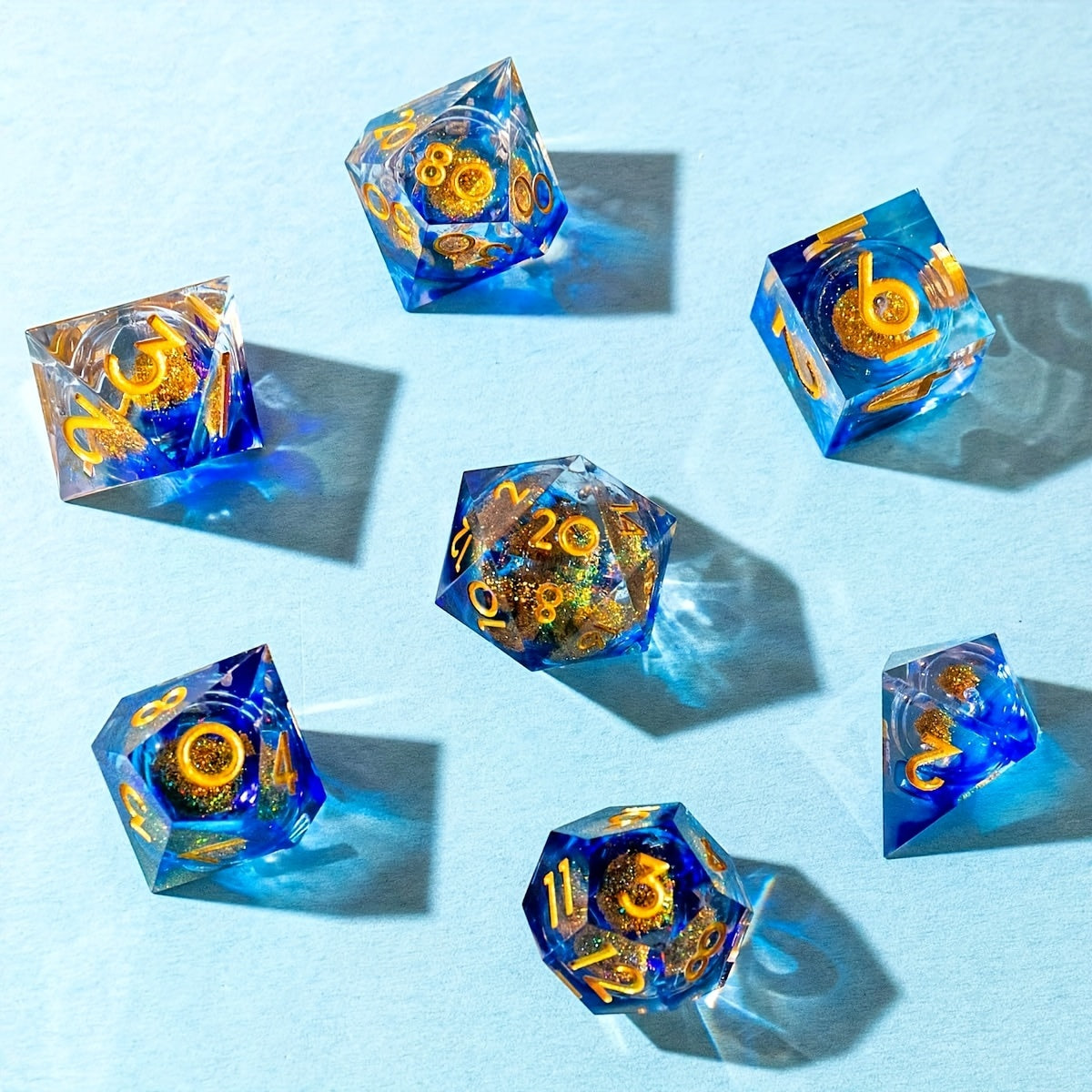 Golden Blue Liquid Core Dice Set